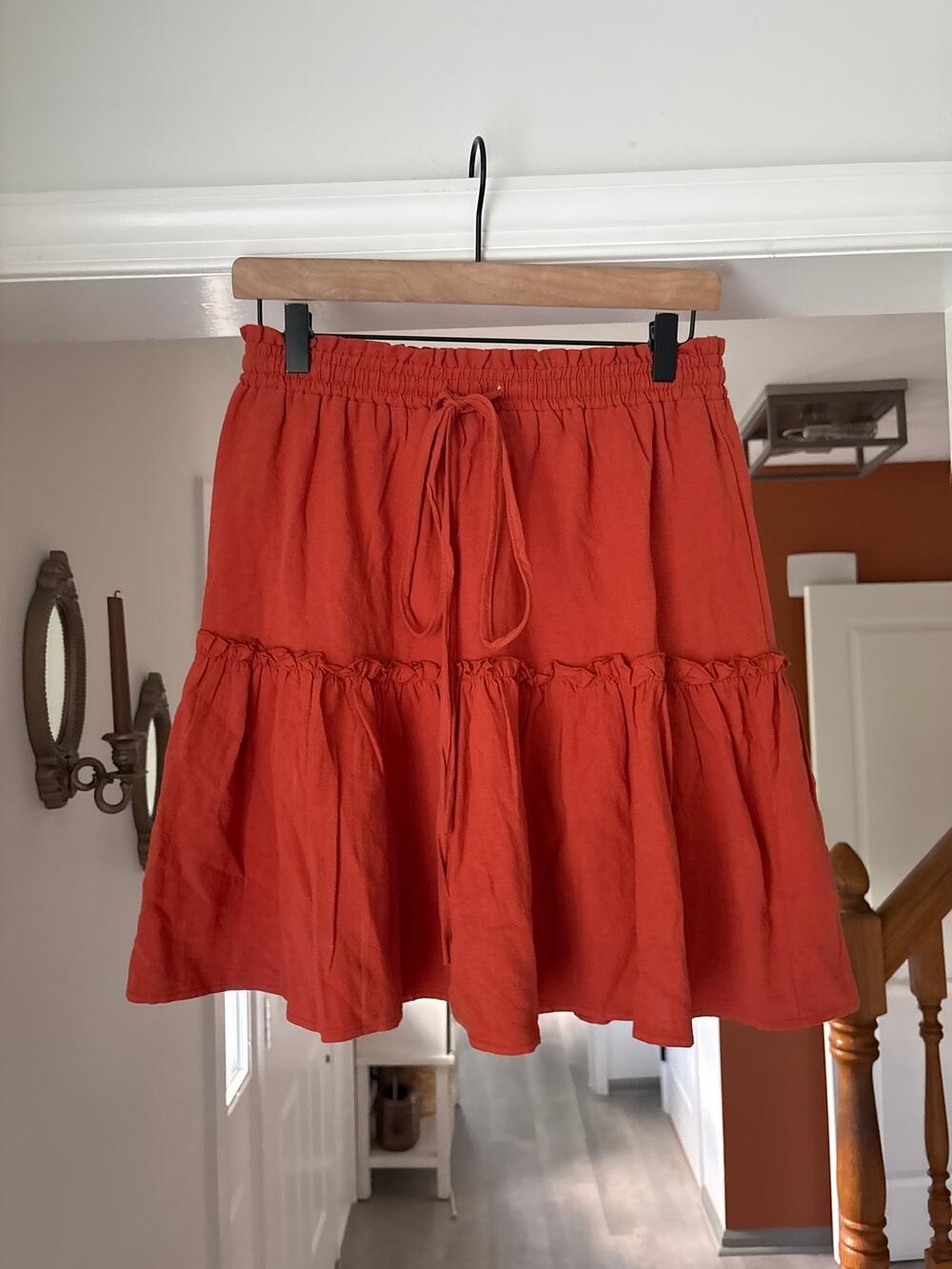 Burnt Orange Drop Waist Ruffle Mini Skirt Medium Tie Front